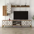 TV-taso, Huonekalut, Pähkinä Valkoinen, 100% Melamiinipinnoitettu Lastulevy, 180x44x35 cm, Moderni, Useita Hyllyjä - TV-tasot - 8681875184365 - 2