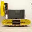 TV-taso, Pähkinä Keltainen, 100% Melamiinipinnoitettu, 145x37x35 cm, Seinähylly 35x60x20 cm, Useita Hyllyjä - TV-tasot - 8681875184495 - 3