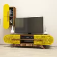 TV-taso, Pähkinä Keltainen, 100% Melamiinipinnoitettu, 145x37x35 cm, Seinähylly 35x60x20 cm, Useita Hyllyjä - TV-tasot - 8681875184495 - 2