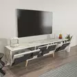 TV-taso, Valkoinen Marmori, 100% Melamiinipinnoitettu Lastulevy, 160x45x35 cm, Tyylikäs ja Kestävä Huonekalu - TV-tasot - 8683743959655 - 4