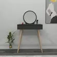Tyylikäs Meikkipöytä Peilillä - Anthracite Väri, 100% Melamiinipinnoitettu, 18mm Paksuus, Pyökkijalat, 129,2x72x35cm - Meikkipöydät - 8683743972845 - 4