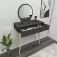 Tyylikäs Meikkipöytä Peilillä - Anthracite Väri, 100% Melamiinipinnoitettu, 18mm Paksuus, Pyökkijalat, 129,2x72x35cm - Meikkipöydät - 8683743972845 - 3