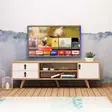 Tyylikäs TV-taso: Tammi-valkoinen, 120x53x40 cm, 2 laatikkoa, PU-nahkakahva, seinäkiinnitys, puujalat - TV-tasot - 8681875207385 - 3