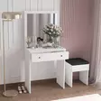 Valkoinen Meikkipöytä Peilillä - 100% Melamiinipinnoitettu Lastulevy, 18mm, 65x139x35cm, Kiinnitettävä Seinäasennus - Meikkipöydät - 8684282460275 - 3