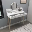 Valkoinen Meikkipöytä Peilillä - 100% Melamiinipinnoitettu Lastulevy, Pyökkijalat, Koko: 131x90x35 cm, Yksi Paketti - Meikkipöydät - 8683743972715 - 3