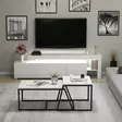 Valkoinen Olohuoneen Huonekalusetti - 100% Melamiinipinnoitettu Lastulevy, TV-taso 192x53x37 cm, Pesäpöydät 88x38x50 cm - Huonekalut - 8683742131175 - 4