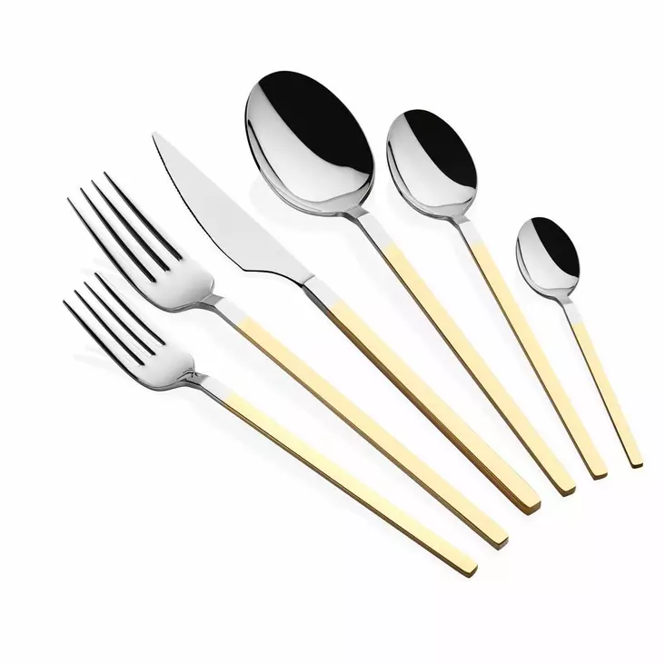 36-osainen Kultainen Hopeinen Ruokailuvälinesetti - 100% Ruostumaton Teräs, 24K Kulta, 4mm Paksuus, Astianpesukoneen Kestävä - Aterimet ja ottimet - 8684283550555 - 1