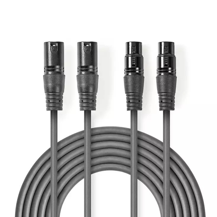 Balansoitu Audiojohto | 2x XLR 3-Pin uros | 2x XLR 3-Pin naaras | Niklattu | 3.00 m | Pyöreä | PVC | Tummanharmaa | Pahvikotelo - Audiokaapelit - 5412810295715 - 1
