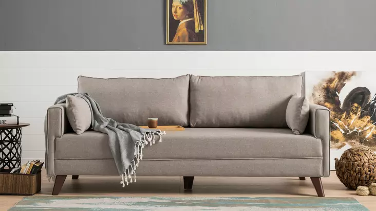 3-istuttava sohva, kerma, 208 cm leveä, kestävä, mukava - Sohvat - 8681875547665 - 1