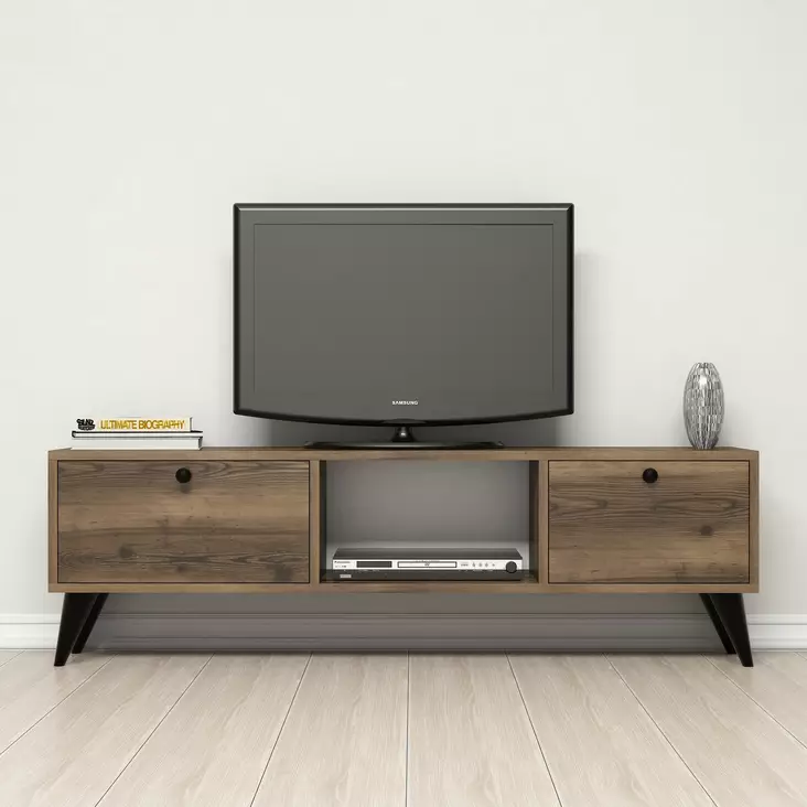 TV-taso, musta pähkinäpuu, 138 cm leveä, kestävä, tilava - TV-tasot - 8682870149915 - 1