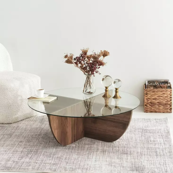 Sohvapöytä, 100% Karkaistu Lasi, Pähkinä, 90x90x30 cm, Melamiinipinnoitettu Runkolevy, Moderni ja Tyylikäs Design - Sohvapöydät - 8683342746885 - 1