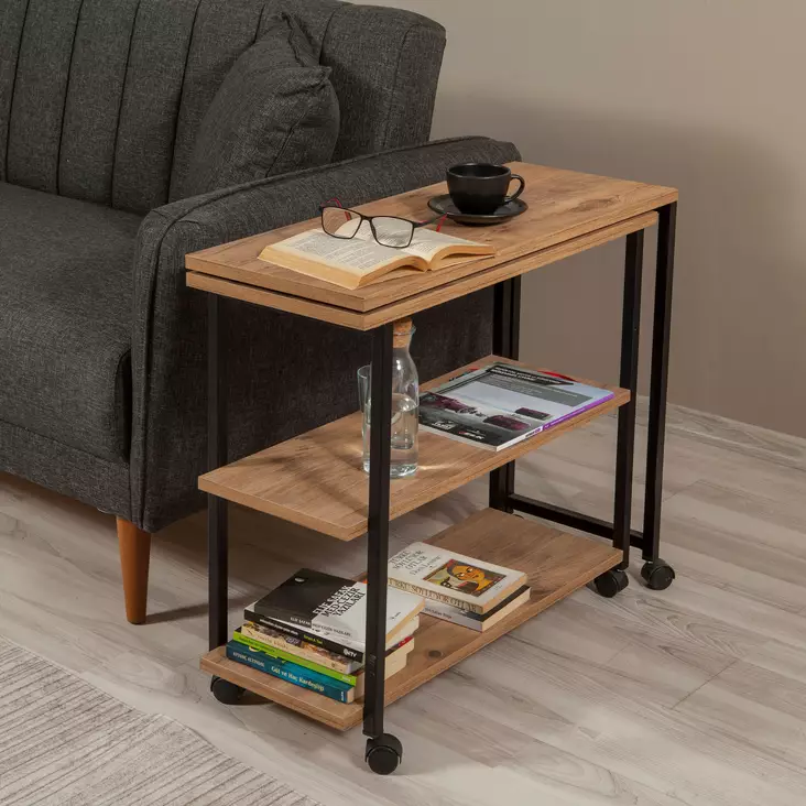 Sivupöytä, atlantic pine black, Kestävä, monikäyttöinen, siirrettävä - Sivu- ja apupöydät - 8682870773455 - 1