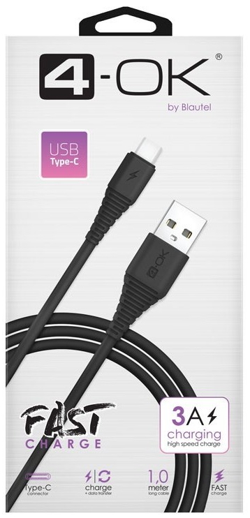 Datakaapeli USB-C 3A 1m, 4-OK - USB-C -kaapelit - 8428728108785 - 1