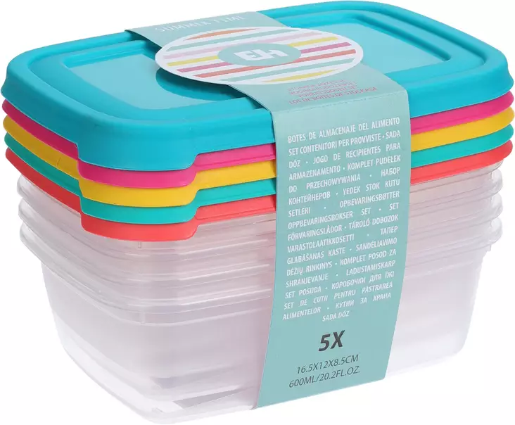 Eväsrasia 5kpl eri väriset kannet - Eväsrasiat ja ruoansäilytysastiat - 8720573437325 - 1