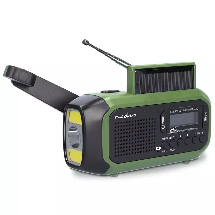 Hätäradio | Kannettava malli | DAB+ / FM | Käsiveivi / Paristokäyttöinen / Solar Powered / USB Virta | Herätyskellotoiminnan | Musta / Vihreä - Radiot ja MP3/4-soittimet - 5412810444175 - 1