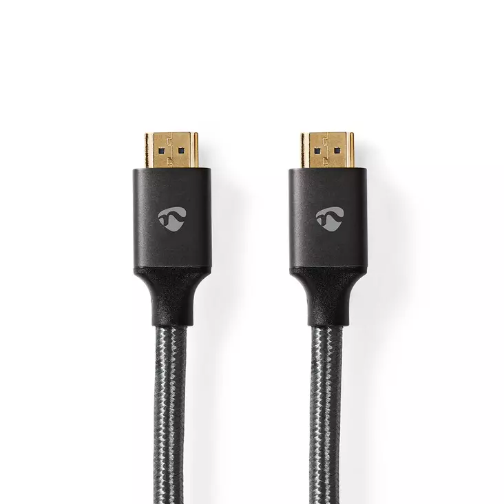 High Speed HDMI Kaapeli Ethernet | HDMI liitin | HDMI liitin | 4K@60Hz | ARC | 18 Gbps | 10.0 m | Pyöreä | Puuvilla | Gun Metal Harmaa | Laatikko kannella ja ikkunalla - HDMI-kaapelit - 5412810318865 - 1