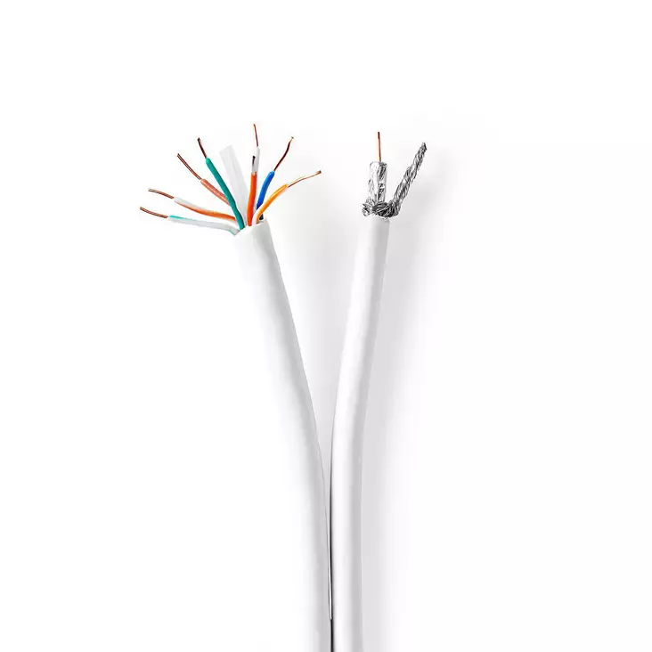 IEC (koaksiaali) CAT6 Combi-kaapeli kelalla | RG58 | 75 Ohm | Kolminkertainen suojaus | ECA | 50.0 m | Pyöreä | Valkoinen | Pakkaus - Antennikaapelit - 5412810320325 - 1