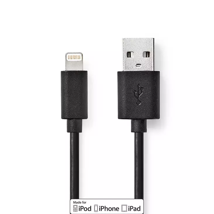Lightning Kaapeli | USB 2.0 | Apple Lightning 8-Pin | USB-A Uros | 480 Mbps | Niklattu | 1.00 m | Pyöreä | PVC | Musta | Laatikko - Lightning-kaapelit - 5412810288755 - 1