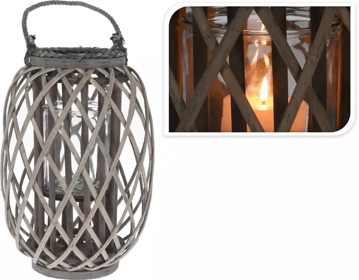 Lyhty harmaa paju/lasi M - Kynttilät ja lyhdyt - 8719202646795 - 1