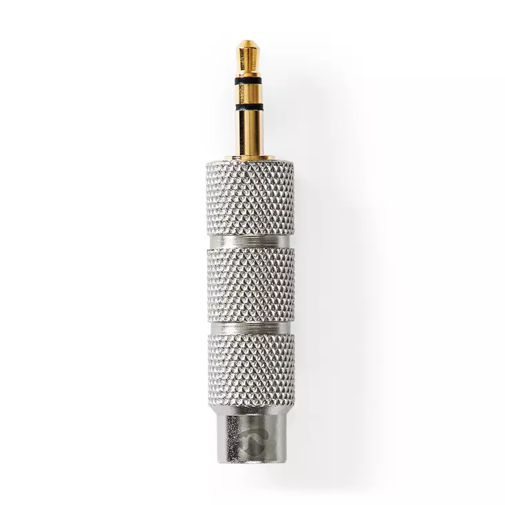 Stereoäänisovitin | 3.5 mm uros | 6.35 mm naaras | Kullattu | Suora | Alumiini / Sinkkiä | Kulta / Metalli | 1 kpl | Laatikko kannella ja ikkunalla - Audioadapterit - 5412810332915 - 1