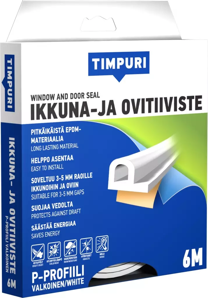 Tiiviste Timpuri P 6 m valkoinen - Ikkuna- ja ovitiivisteet - 6418091704235 - 1