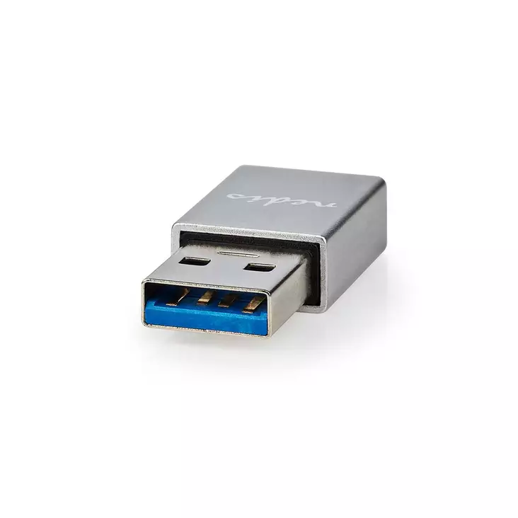 USB-A Sovitin | USB 3.2 Gen 1 | USB-A Uros | USB-C Naaras | 5 Gbps | Pyöreä | Niklattu | Hopea | Laatikko kannella ja ikkunalla - Tietokone ja verkko - 5412810334445 - 1