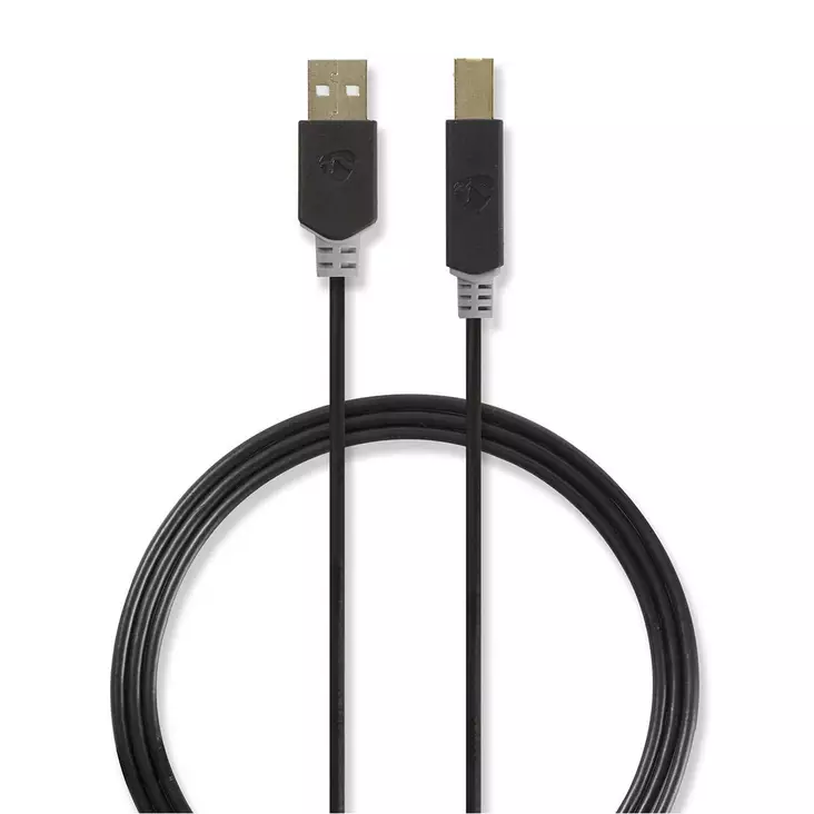 USB kaapeli | USB 2.0 | USB-A Uros | USB-B Uros | 480 Mbps | Kullattu | 2.00 m | Pyöreä | PVC | Antrasiitti | Laatikko - Tietokone ja verkko - 5412810263455 - 1