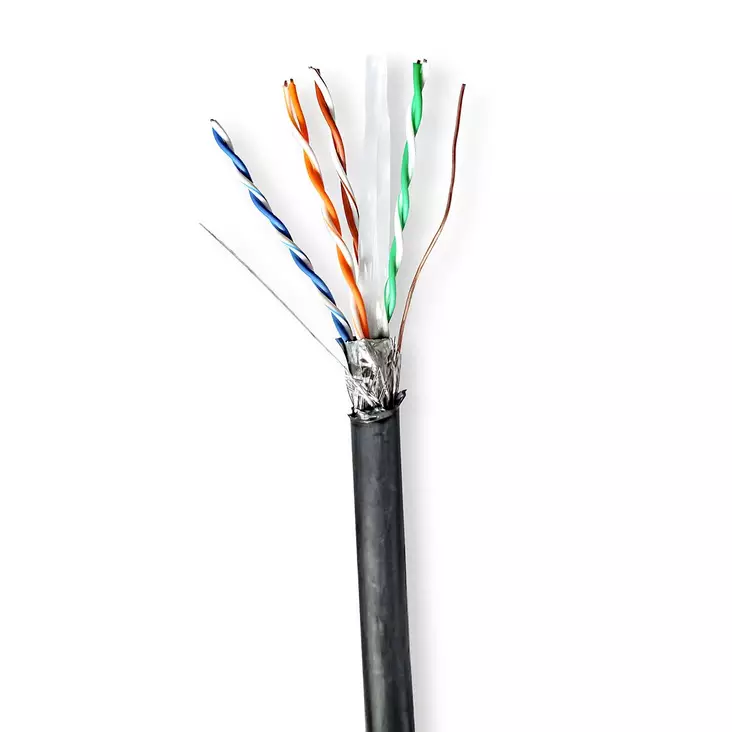CAT6 verkkokaapelin rulla | Solid | S/FTP | Puhdas kupari | 100 m | Ulkokäyttöinen | Pyöreä | PE | Musta | Vetolaatikko - Tietokone ja verkko - 5412810399765 - 10