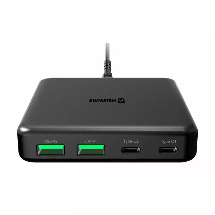 Verkkolaturi | 65 W | 2x USB-C/2x USB | Musta | Swissten - Verkkolaturit - 8595217482845 - 1