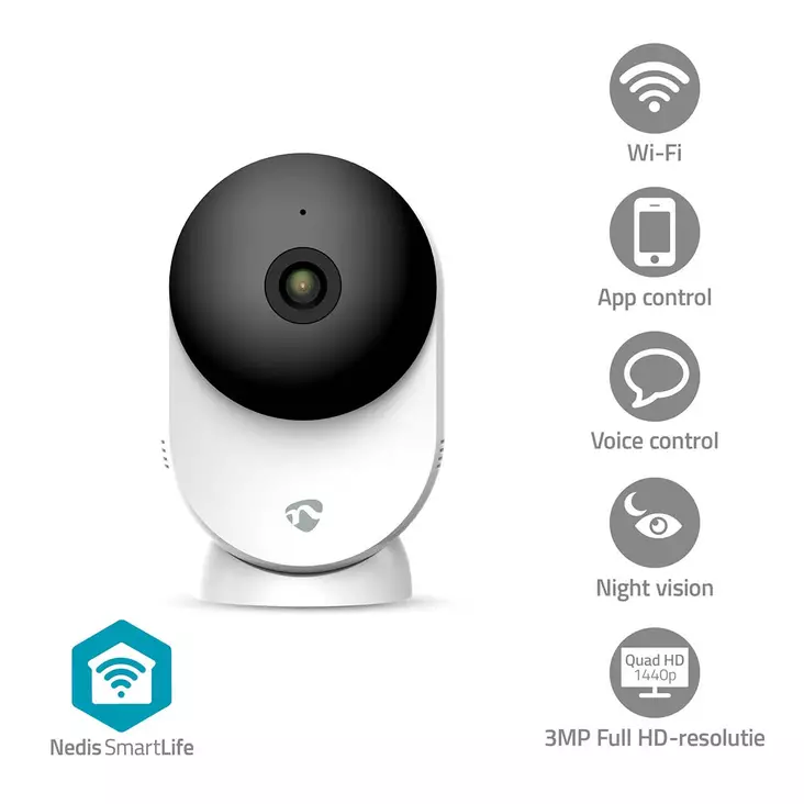 SmartLife Sisäkamera | 3MP Full HD 1296p | MicroSD (ei sisälly) / Onvif / Pilvipalvelutallennus (valinnainen) | Yökuvaus | Valkoinen - Sisäkamerat - 5412810455065 - 1