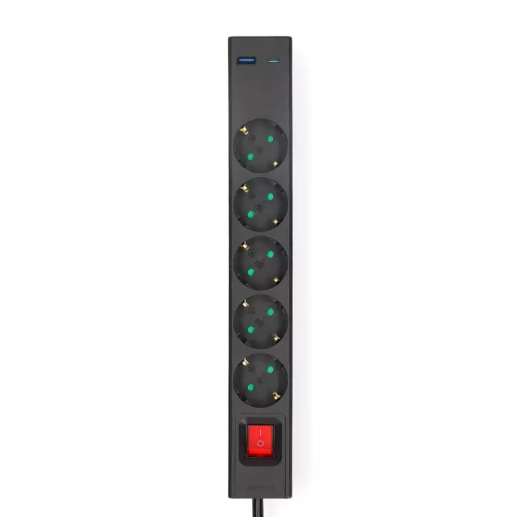 Jatkojohto | Maadoitettu virtaliitin / Tyyppi F (CEE 7/7) | 5-suuntainen | 1.50 m | 3680 W | 16 A | USB Liitäntä | On/off-kytkin | Musta - Jatkojohdot - 5412810481675 - 30