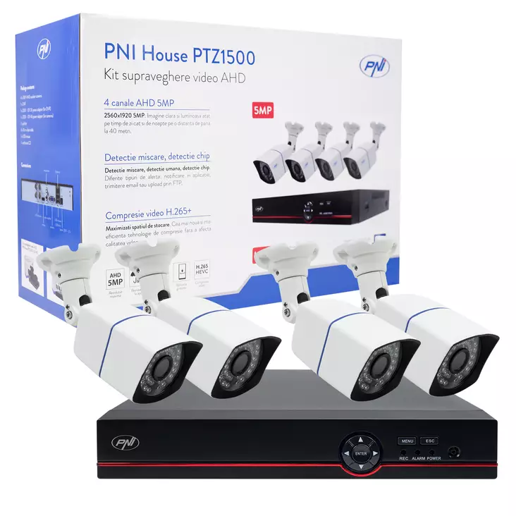 AHD PNI House PTZ1500 5MP -valvontasarja - DVR ja 4 ulkokameraa - PNI tuotteet - 5949066520525 - 1