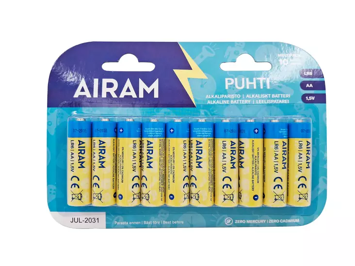 Airam PUHTI paristo AA LR6 1,5V 10 kpl - Alkaliparistot - 6435200275585 - 1