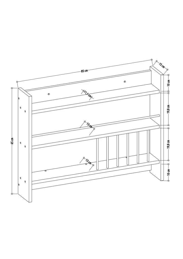 Anthrasiitti Keittiöhylly - 100% Melamiinipinnoitettu Lastulevy, 85x15x65 cm, Useita Hyllyjä, Seinään Kiinnitettävä - - 19-19-8683342216005 - 1