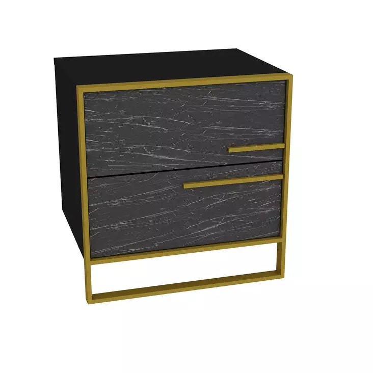 Barokkityylinen Yöpöytä - Kulta Musta - 100% Melamiinipinnoitettu Lastulevy - 18mm - 50x51,8x38,5cm - Useita Hyllyjä - Yöpöydät - 8681875670615 - 1