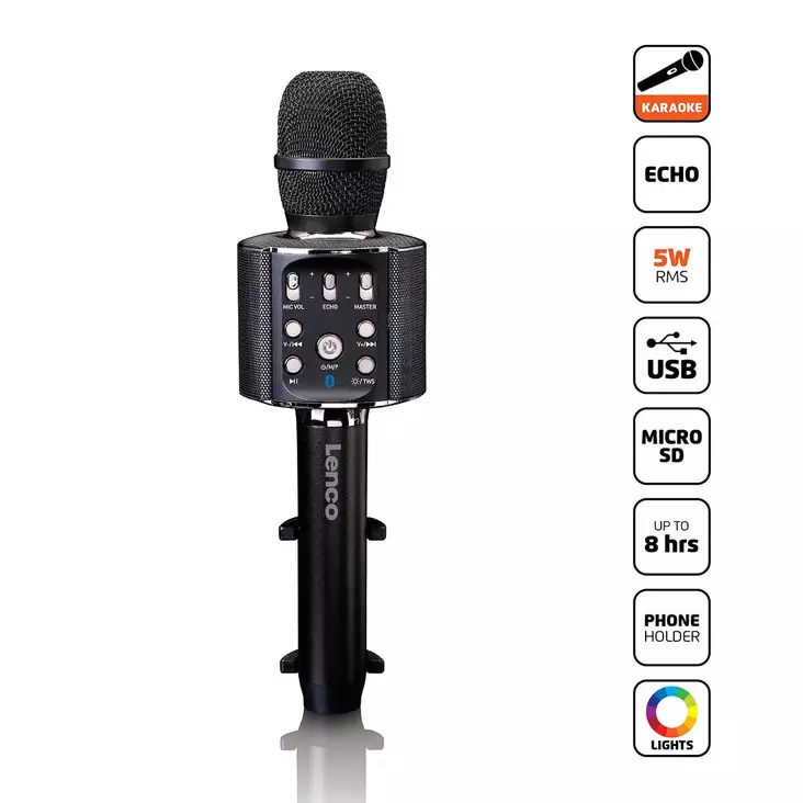 Bluetooth® karaokemikrofoni kaiuttimella ja valaistuksella Musta - Mikrofonit ja karaokelaitteet - 8711902042105 - 1