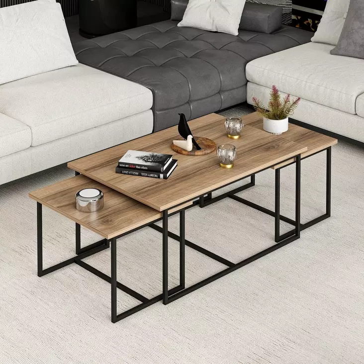 Sijoituspöytä (3 osaa), saksanpähkinä, 90x42x60 cm, kestävä, tilaa säästävä - Pöydät - 8683742465775 - 1