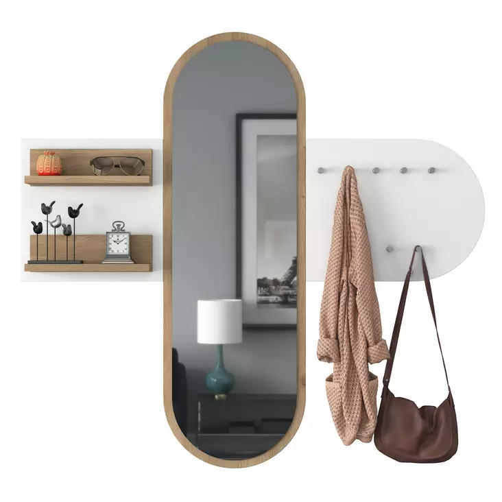 Elegantti Valkoinen Pähkinä Hall Stand - 100% Melamiinipinnoitettu E1 Laatu Lastulevy, 18mm, 125x120x12cm, Monikäyttöinen - Eteiskaapit - 8683743374915 - 1