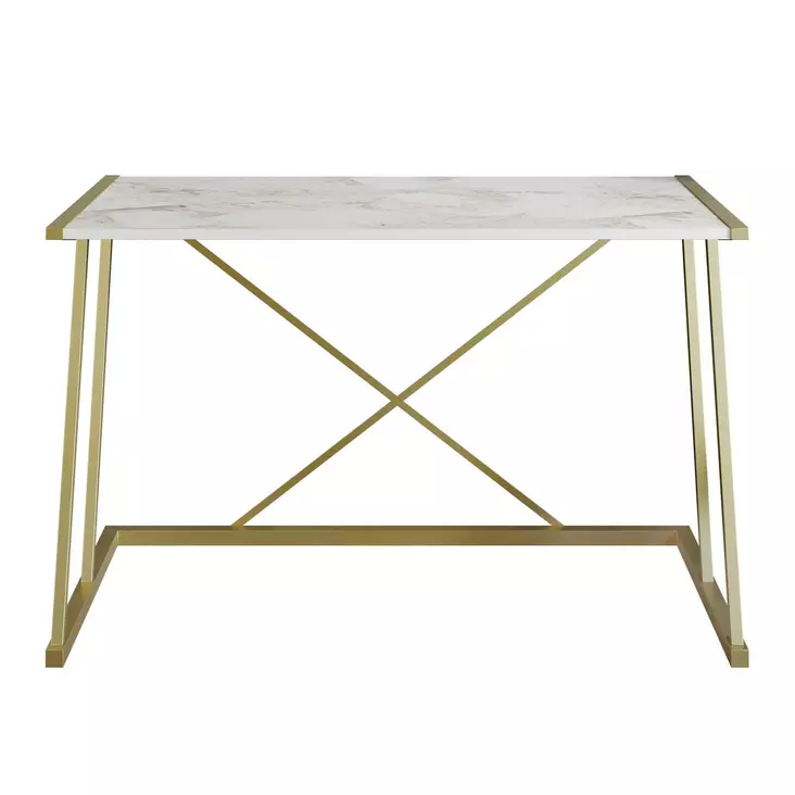 Glamourinen Opiskelupöytä - Valkoinen Kulta, 100% Melamiinipinnoitettu, 120x75x60 cm, Metallijalat, Yksi Paketti - Työpöydät - 8681875920765 - 1