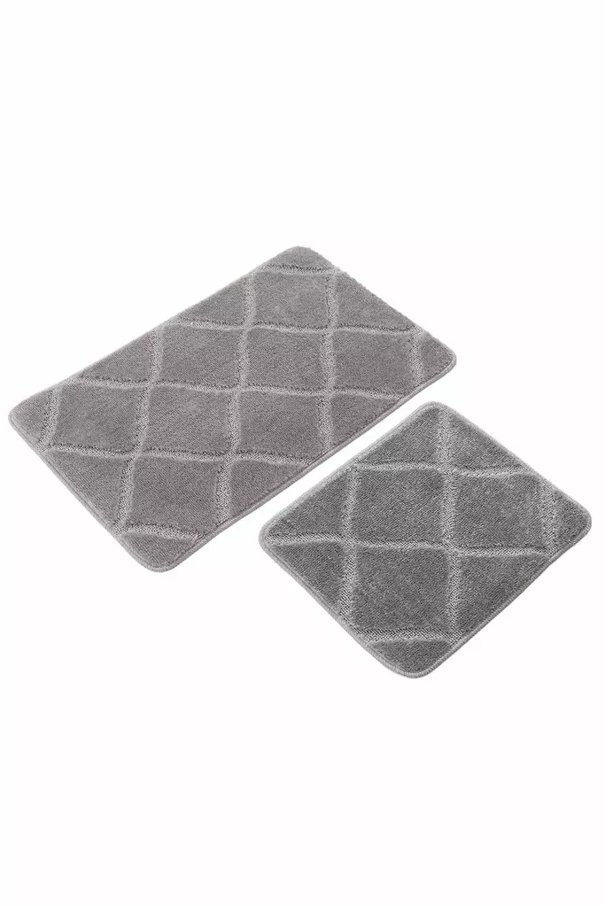 Harmaa Kylpyhuonemattosetti (2 osaa) - 100% Polypropeeni, Luistamaton, 50x80 cm & 40x50 cm, Helppohoitoinen - Kylpyhuonematot ja kosteantilan matot - 8684283557615 - 1
