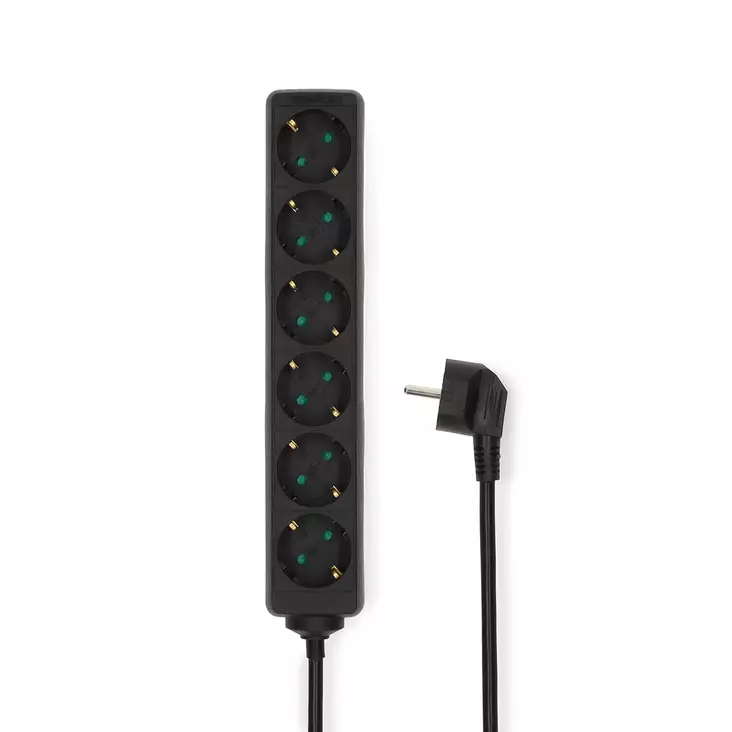 Jatkojohto | Maadoitettu virtaliitin / Tyyppi F (CEE 7/7) | 6-suuntainen | 1.50 m | 3680 W | 16 A | Maadoituksen tyyppi: Sivukontaktit | 230 V AC 50/60 Hz | Pistokannan kulma: 45 ° | H05VV-F 3G1.5mm² | Musta - Jatkojohdot - 5412810465965 - 30