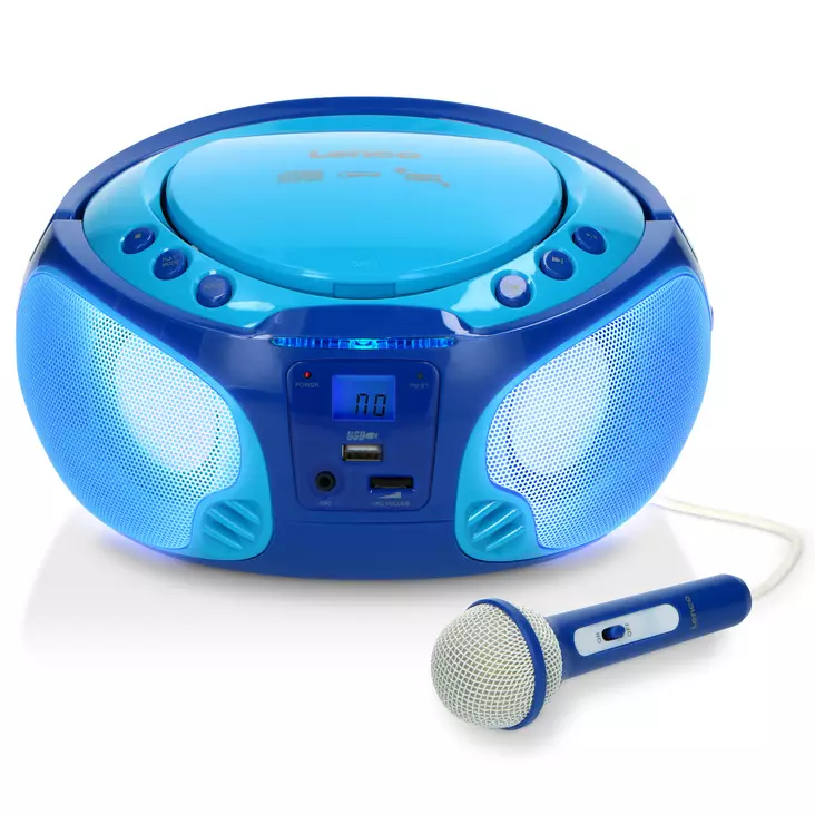 Kannettava FM-radio CD/MP3/USB-mikrofoni ja valotehosteet Sininen - Radiot ja MP3/4-soittimet - 8711902035015 - 10