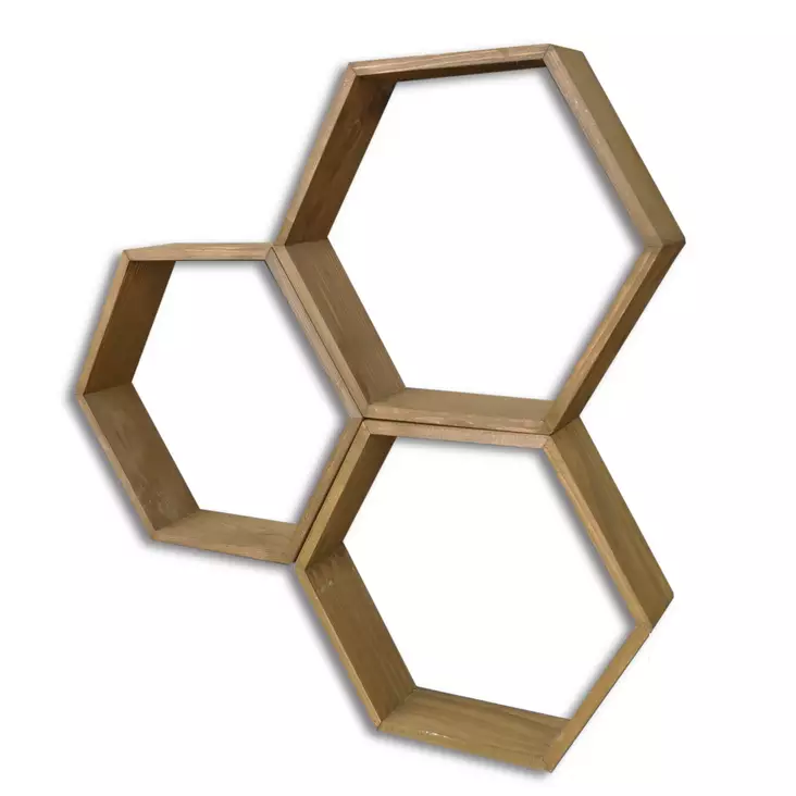 Käsintehty Seinä Hylly 100% Kuusipuuta, Pähkinänvärinen, 40x40x10 cm, 3-osainen, Asennusvalmis, Sisältää 1 Paketin - Seinähyllyt - 8681875126945 - 1