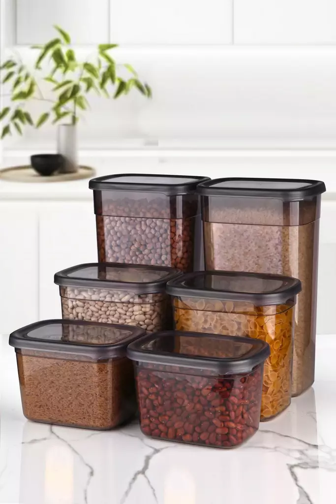 Keittiötarvikkeet: 6-osainen Säilytyslaatikko Setti, Anthracite, 100% Muovi, Koot: 3200ml, 2000ml, 1300ml, Konepesun Kestävä - Eväsrasiat ja ruoansäilytysastiat - 8683742939795 - 1