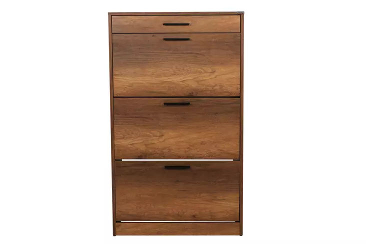 Kenkäkaappi Oslo Walnut - Tyylikäs ja Kestävä Säilytysratkaisu, 100% Melamiinipinnoitettu, 75x128x29 cm, 1 Laatikko ja Hyllyt - Kenkäkaapit - 8682870658165 - 1