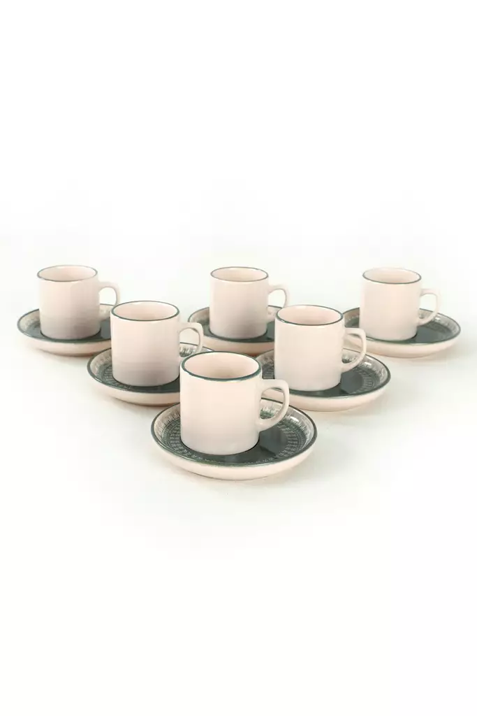 Keraaminen Kahvikuppisetti 12 osaa - Antibakteerinen, Ekologinen, Helppo Puhdistaa, Kuppi 6 cm/110 cc, Lautanen 12 cm - Kahvi- ja teeastiat - 8683742963165 - 1