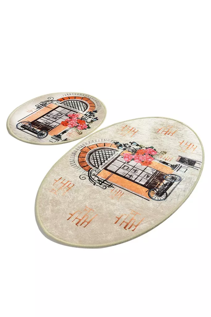 Kylpyhuonematto Setti 2-osainen, Monivärinen, 100% Polyesteri, Antiallerginen, Liukumaton, 50x60cm & 60x100cm - Kylpyhuonematot ja kosteantilan matot - 8681875327915 - 1
