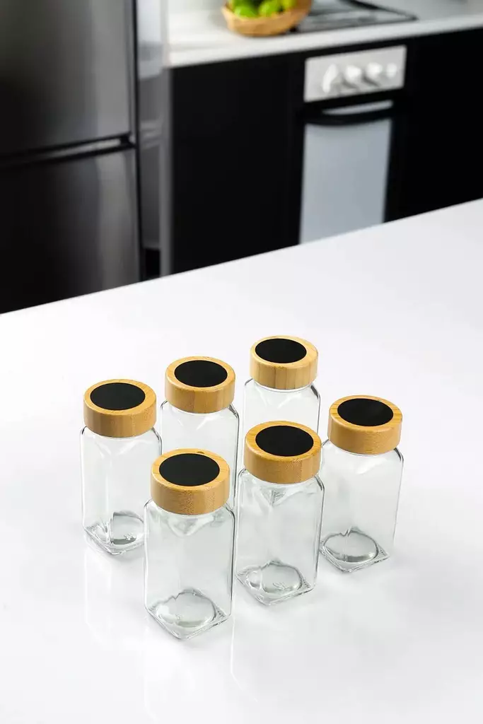 Läpinäkyvä 6-osainen Lasipurkkisetti - 80 ml - Astianpesukoneen Kestävä - Tyylikäs Keittiön Sisustusratkaisu - Päivittäiskeittiötarvikkeet - 8684283873975 - 1