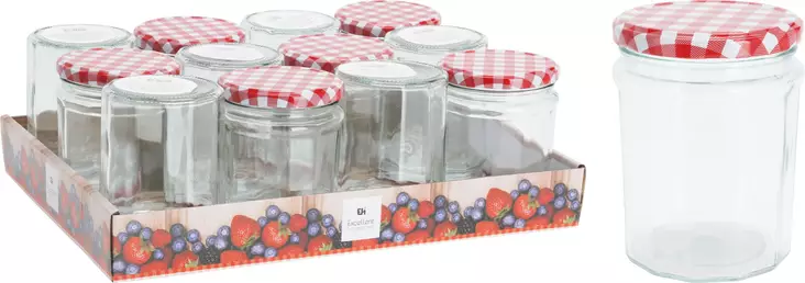 Lasinen säilykepurkki 450 ml punavalkoinen metallikansi - Ruoan pakastus ja säilöntä - 8721037067935 - 1