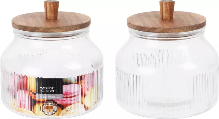 Lasinen säilytyspurkki 1750ml, akasiakansi, silikonitiiviste - Kotitaloustavarat - 8721037371735 - 1